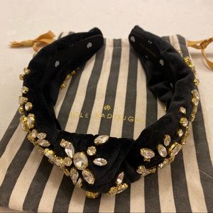 Never worn Lele Sadoughi black velvet headband with gold plated crystals